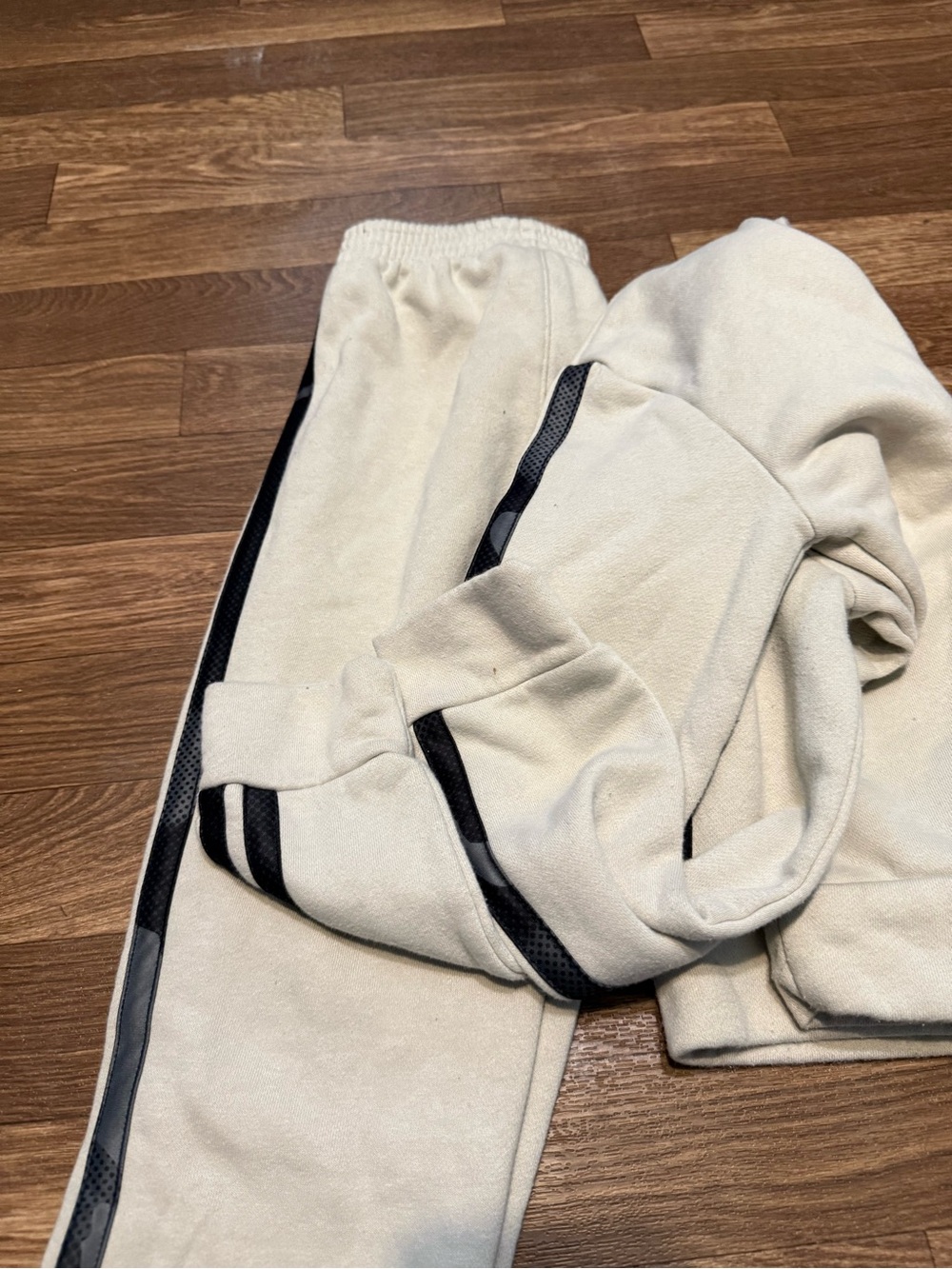 adidas Cream Hoodie with Black Striped Accents - Picture 3 of 4
